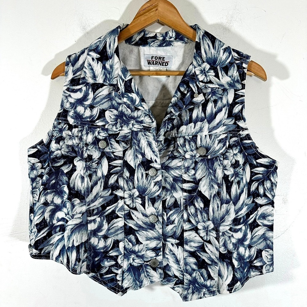 Vintage 90's Y2K FOREWARNED floral denin‎ vest Blossom Womans 14